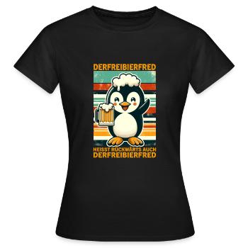 La bière gratuite Fred s’appelle à l’envers, aussi la - T-shirt Femme - noir - Devant - AI Model Female 172 dark (172cm)