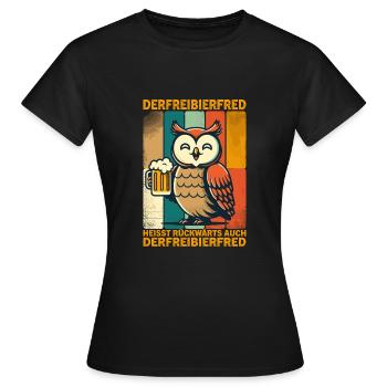 La bière gratuite Fred s’appelle à l’envers, aussi la - T-shirt Femme - noir - Devant - AI Model Female 172 dark (172cm)