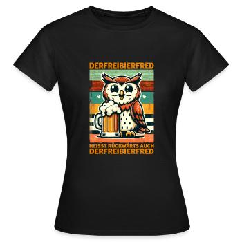 La bière gratuite Fred s’appelle à l’envers, aussi la - T-shirt Femme - noir - Devant - AI Model Female 172 dark (172cm)