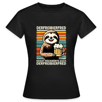 La bière gratuite Fred s’appelle à l’envers, aussi la - T-shirt Femme - noir - Devant - AI Model Female 172 dark (172cm)