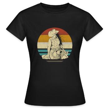 Western cavalière de l’Ouest Cheval Cowgirls Retro - T-shirt Femme - noir - Devant - AI Model Female 172 dark (172cm)