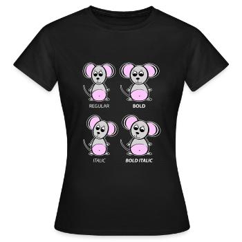 Graphic Designer Mouse - Explication de la typographie - T-shirt Femme - noir - Devant - AI Model Female 172 dark (172cm)