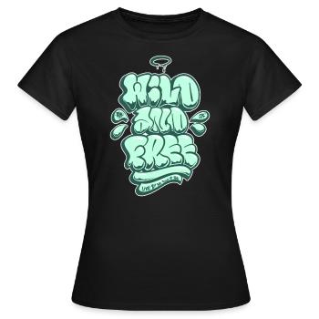 Wild and Free – Graffiti Bubble Style - T-shirt Femme - noir - Devant - AI Model Female 172 dark (172cm)