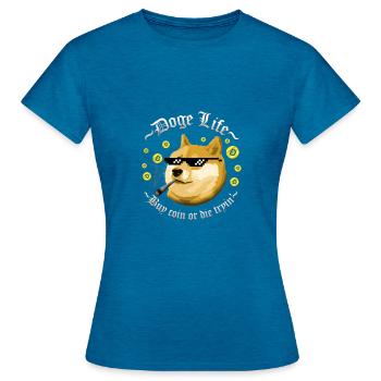 Dogecoin sort drôle - T-shirt Femme - bleu saphir antique chiné - Devant - AI Model Female 172 dark (172cm)