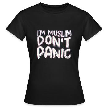 Je suis musulman Ne paniquez pas / Islam, Coran, Mosquée - T-shirt Femme - noir - Devant - AI Model Female 172 dark (172cm)