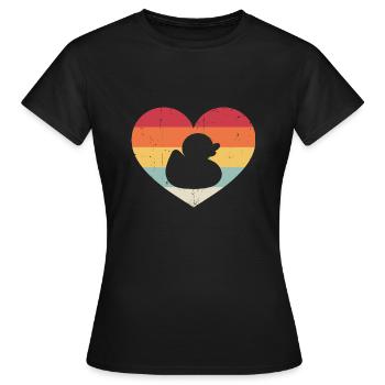 Vintage Heart Rubber Duck Duckling Duckie Retro - Frauen T-Shirt - Schwarz - Vorne - AI Model Female 172 dark (172cm)