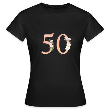 Numéro 50, minimal, pastel, fleurs - T-shirt Femme - noir - Devant - AI Model Female 172 dark (172cm)