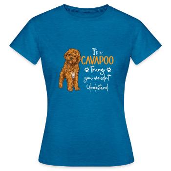 Cavapoo Cavoodle Capoodle Chien - T-shirt Femme - bleu saphir antique chiné - Devant - AI Model Female 172 dark (172cm)