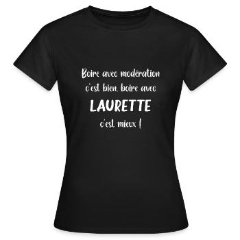 boire avec LAURETTE - T-shirt Femme - noir - Devant - AI Model Female 172 dark (172cm)