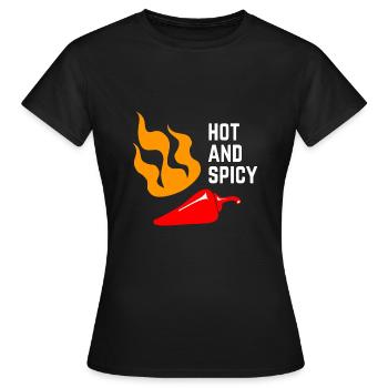 Chili -> hot and spicy - Women's T-Shirt - black - Front - AI Model Female 172 dark (172cm)