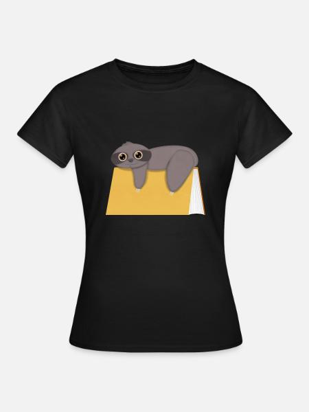 Faultier mit Buch niedlich - Frauen T-Shirt - Schwarz