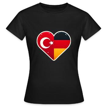 TürkischDeutsche Herzflagge Einheit - Frauen T-Shirt - Schwarz - Vorne - AI Model Female 172 dark (172cm)