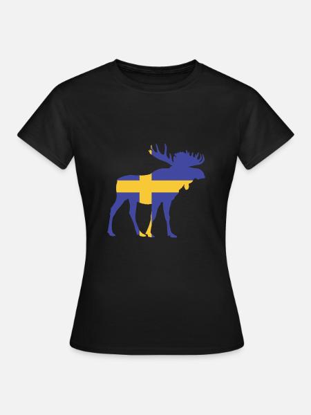 Schweden Flagge Hirsch Elch - Frauen T-Shirt - Schwarz