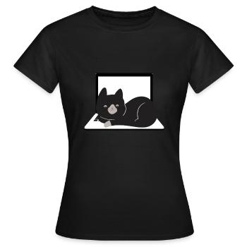 Chat mignon assis sur un ordinateur portable - T-shirt Femme - noir - Devant - AI Model Female 172 dark (172cm)