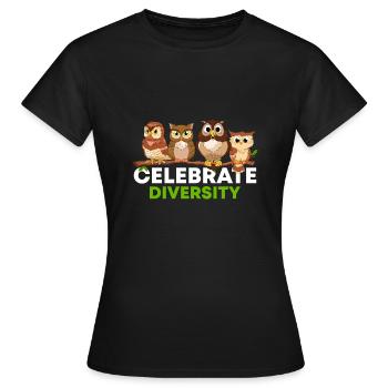 Celebrate Diversity Nocturnal Birds Of Prey Owl En - Frauen T-Shirt - Schwarz - Vorne - AI Model Female 172 dark (172cm)