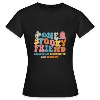 One Spooky Friend Retro Halloween Costume - Frauen T-Shirt - Schwarz - Vorne - AI Model Female 172 dark (172cm)