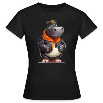 HIP HOP "HIPPO" - Frauen T-Shirt - Schwarz - Vorne - AI Model Female 172 dark (172cm)