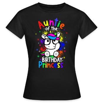 Auntie Of The Birthday Princess Unicorn Design Bir - Frauen T-Shirt - Schwarz - Vorne - AI Model Female 172 dark (172cm)