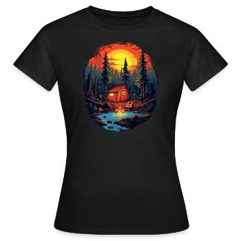 Campfire am See nach dem Wandern ausruhen - Frauen T-Shirt - Schwarz - Vorne - AI Model Female 172 dark (172cm)