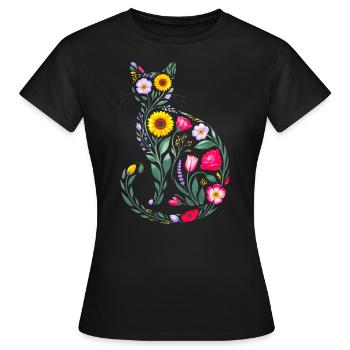 Women's Floral Cat Silhouette - Women's T-Shirt - black - Front - AI Model Female 172 dark (172cm)