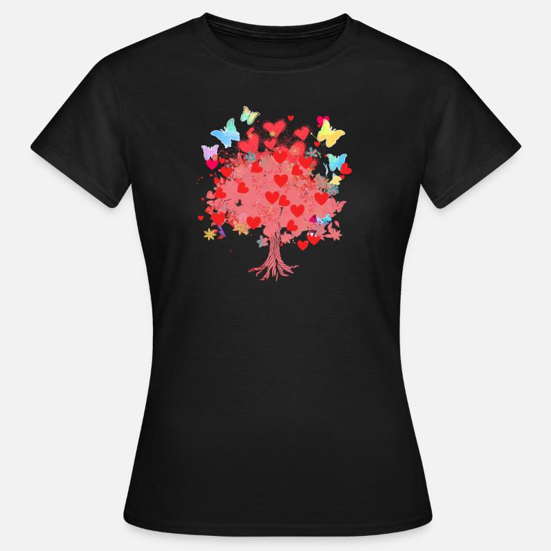 Livets træ, Livets træ, Hjerter, Sommerfugle - Dame-T-shirt - sort