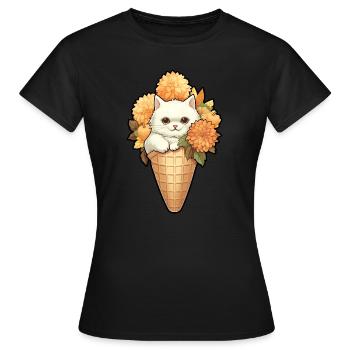Eis Katze Blumen - Frauen T-Shirt - Schwarz - Vorne - AI Model Female 172 dark (172cm)