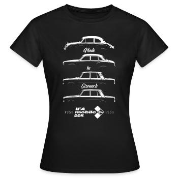 IFA mobile DDR History 1950-1991 made in Eisenach - Frauen T-Shirt - Schwarz - Vorne - AI Model Female 172 dark (172cm)