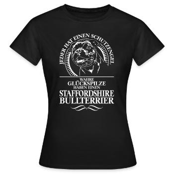 STAFFORDSHIRE BULLTERRIER Schutzengel WILSIGNS - Frauen T-Shirt - Schwarz - Vorne - AI Model Female 172 dark (172cm)