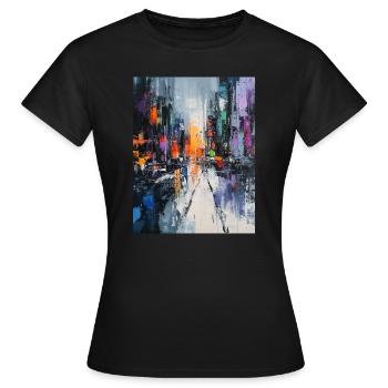 Abstrait ville colorée sous la pluie - T-shirt Femme - noir - Devant - AI Model Female 172 dark (172cm)