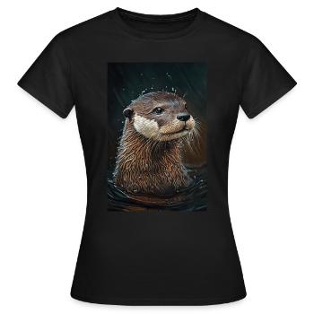 Otter Dessin animé réaliste Anime - T-shirt Femme - noir - Devant - AI Model Female 172 dark (172cm)