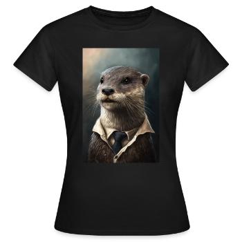 Otter Dessin animé réaliste Anime - T-shirt Femme - noir - Devant - AI Model Female 172 dark (172cm)