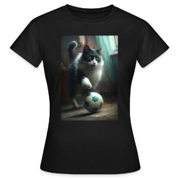 Katze Fußball Realistisch - Frauen T-Shirt - Schwarz - Vorne - AI Model Female 172 dark (172cm)