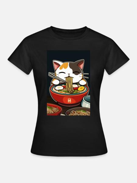 Cat Japonais Ramen Otaku Anime - T-shirt Femme - noir