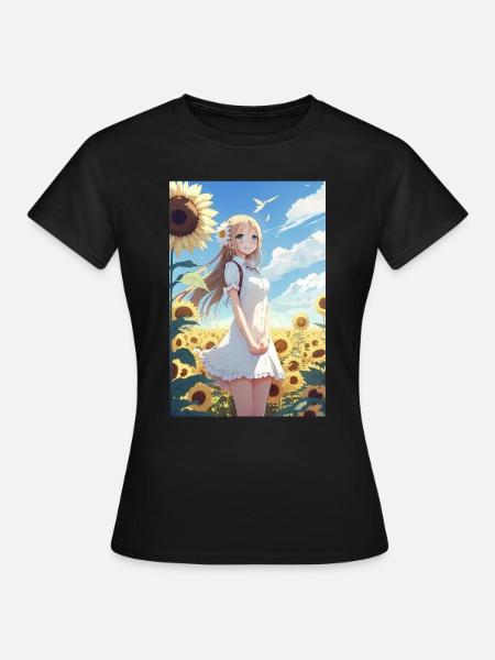 Anime Girl Anime Mädchen Waifu Otaku Sonnenblumen - Frauen T-Shirt - Schwarz