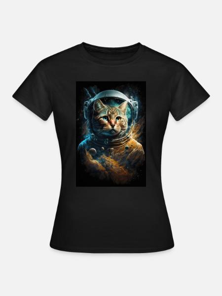 Astronaut Katze Katzen Lover Space Weltall - Frauen T-Shirt - Schwarz