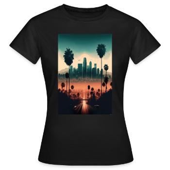 Los Angeles Landschaft Palmen Skyline Hochhäuser - Frauen T-Shirt - Schwarz - Vorne - AI Model Female 172 dark (172cm)