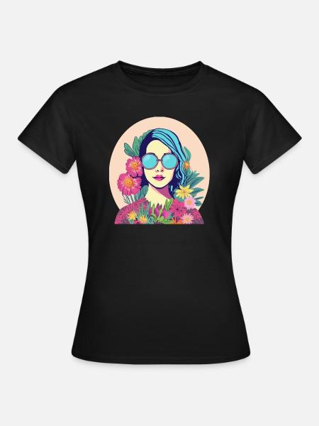 Seventies_Frau mit Blumen - Frauen T-Shirt -