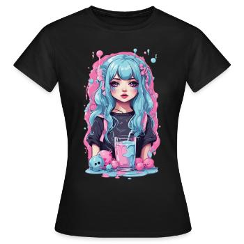 Kawaii Anime Girl Gothique Milkshake Manga Design - T-shirt Femme - noir - Devant - AI Model Female 172 dark (172cm)
