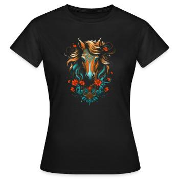 Pferd und Blumen - Frauen T-Shirt - Schwarz - Vorne - AI Model Female 172 dark (172cm)