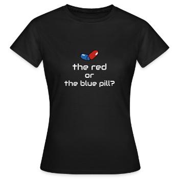 rote und blaue Kapsel Matrix - funny design matrix - Frauen T-Shirt - Schwarz - Vorne - AI Model Female 172 dark (172cm)