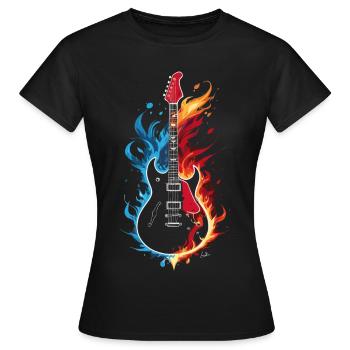 Guitare enflammée bleu orange rouge - T-shirt Femme - noir - Devant - AI Model Female 172 dark (172cm)
