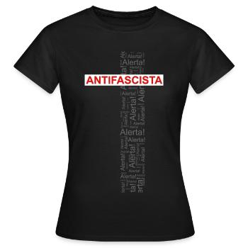 Alerte! Antifasciste ! - Art des mots rouge/gris - T-shirt Femme - noir - Devant - AI Model Female 172 dark (172cm)