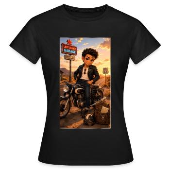 Steven Biker Motorcycle Road 66 Vintage – Kek-Ina - Frauen T-Shirt - Schwarz - Vorne - AI Model Female 172 dark (172cm)
