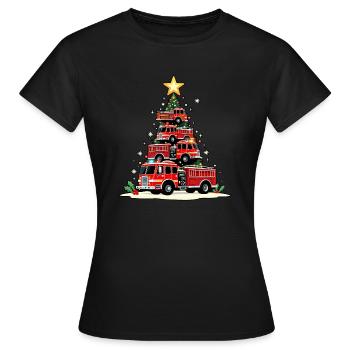Camion de pompiers drôle, Camion de pompiers, Noël - T-shirt Femme - noir - Devant - AI Model Female 172 dark (172cm)