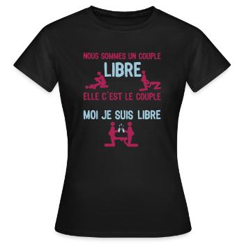 couple libre sexe libertin elle pipe baise humour - T-shirt Femme - noir - Devant - AI Model Female 172 dark (172cm)