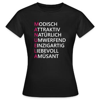 Manuela Name Geschenk - Frauen T-Shirt - Schwarz - Vorne - AI Model Female 172 dark (172cm)