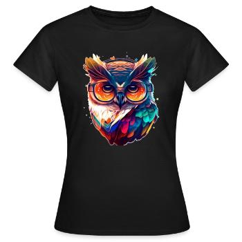 Oiseau nocturne coloré de la chouette effraie avec des lunettes - T-shirt Femme - noir - Devant - AI Model Female 172 dark (172cm)