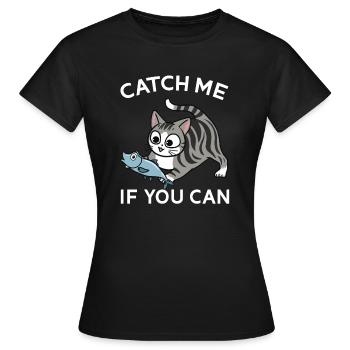 Niedliche getigerte Katze mit einem Fisch - Frauen T-Shirt - Schwarz - Vorne - AI Model Female 172 dark (172cm)