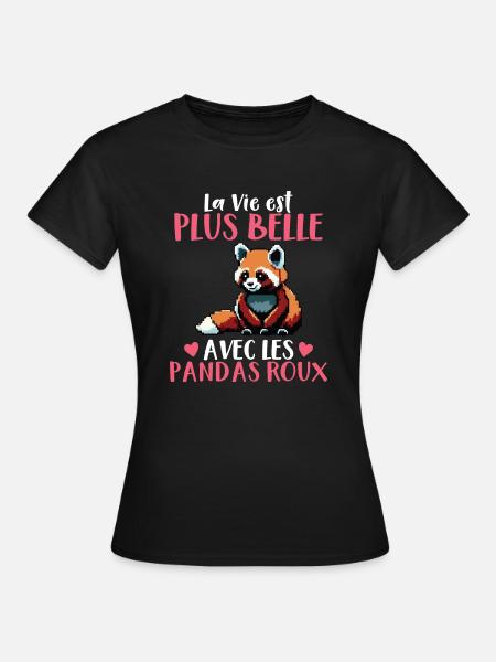 Panda Roux Femme Fille Enfant Vie avec Pandas Roux - T-shirt Femme - noir