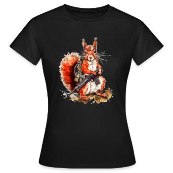 Eichhörnchen mit Maschinengewehr ist bewaffnet - Frauen T-Shirt - Schwarz - Vorne - AI Model Female 172 dark (172cm)